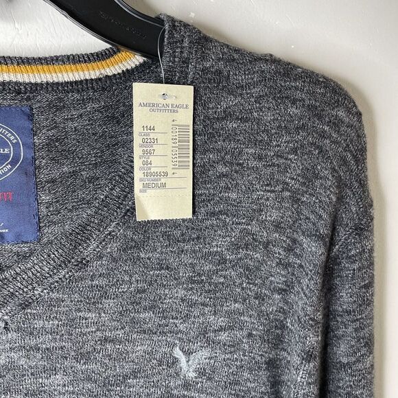 AMERICAN EAGLE Sweater Mens Medium Gray V-Neck Pullover NEW Cotton Athletic Fit - Picture 3 of 7
